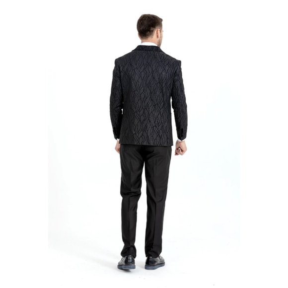 Derman Black Silvery Patterned Fabric Tuxedo - Picture 4 of 7